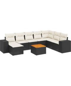 vidaXL 9-cz. zestaw wypoczynkowy do ogrodu, z poduszkami, czarny Dārza mēbeļu komplekti