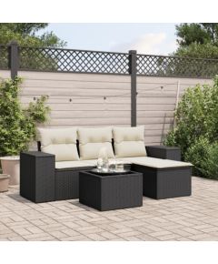 vidaXL 5-cz. zestaw wypoczynkowy do ogrodu, poduszki, czarny rattan PE Dārza mēbeļu komplekti