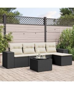 vidaXL 6-cz. zestaw mebli ogrodowych z poduszkami, czarny polirattan Dārza mēbeļu komplekti