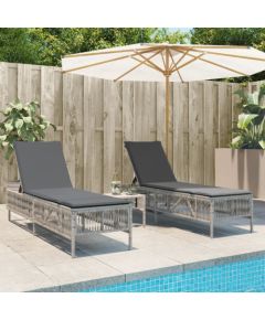 vidaXL Leżaki z poduszkami, 2 szt., jasnoszare, polirattan Шезлонги и пляжные стулья