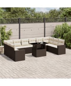 vidaXL 11-cz. zestaw mebli ogrodowych z poduszkami, brązowy, rattan PE Dārza mēbeļu komplekti