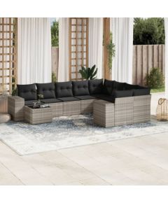 vidaXL 10-cz. zestaw wypoczynkowy do ogrodu, z poduszkami, jasnoszary Dārza mēbeļu komplekti