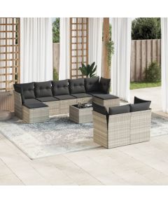 vidaXL 10-cz. zestaw wypoczynkowy do ogrodu, z poduszkami, jasnoszary Dārza mēbeļu komplekti