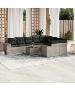 vidaXL 10-cz. zestaw wypoczynkowy do ogrodu, z poduszkami, jasnoszary Dārza mēbeļu komplekti