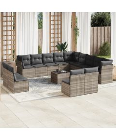 vidaXL 14-cz. zestaw mebli ogrodowych, z poduszkami, jasnoszary Dārza mēbeļu komplekti