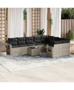 vidaXL 10-cz. zestaw wypoczynkowy do ogrodu, z poduszkami, jasnoszary Dārza mēbeļu komplekti