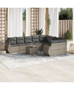 vidaXL 10-cz. zestaw wypoczynkowy do ogrodu, z poduszkami, jasnoszary Dārza mēbeļu komplekti