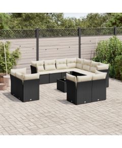 vidaXL 12-cz. zestaw mebli do ogrodu, z poduszkami, czarny, polirattan Dārza mēbeļu komplekti