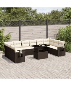 vidaXL 11-cz. zestaw mebli ogrodowych z poduszkami, brązowy, rattan PE Dārza mēbeļu komplekti