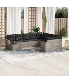 vidaXL 10-cz. zestaw wypoczynkowy do ogrodu, z poduszkami, jasnoszary Dārza mēbeļu komplekti