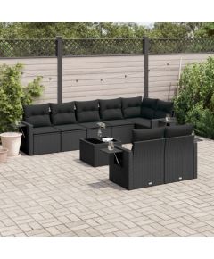 vidaXL 9-cz. zestaw wypoczynkowy do ogrodu, z poduszkami, czarny Dārza mēbeļu komplekti