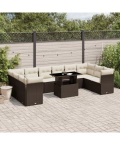 vidaXL 11-cz. zestaw mebli ogrodowych z poduszkami, brązowy, rattan PE Dārza mēbeļu komplekti