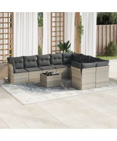 vidaXL 10-cz. zestaw wypoczynkowy do ogrodu, z poduszkami, jasnoszary Dārza mēbeļu komplekti