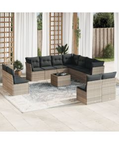 vidaXL 12-cz. zestaw mebli ogrodowych, z poduszkami, jasnoszary Dārza mēbeļu komplekti