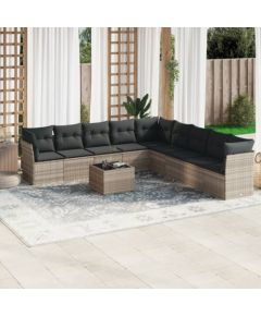 vidaXL 10-cz. zestaw wypoczynkowy do ogrodu, z poduszkami, jasnoszary Dārza mēbeļu komplekti