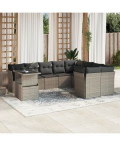 vidaXL 10-cz. zestaw wypoczynkowy do ogrodu, z poduszkami, jasnoszary Dārza mēbeļu komplekti