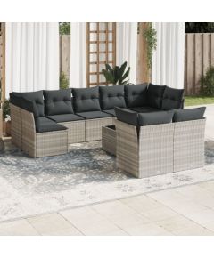 vidaXL 10-cz. zestaw wypoczynkowy do ogrodu, z poduszkami, jasnoszary Dārza mēbeļu komplekti