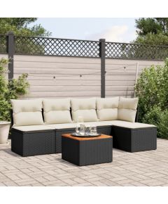 vidaXL 6-cz. zestaw mebli ogrodowych z poduszkami, czarny polirattan Dārza mēbeļu komplekti