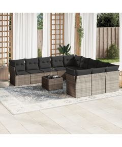 vidaXL 12-cz. zestaw mebli ogrodowych, z poduszkami, jasnoszary Dārza mēbeļu komplekti