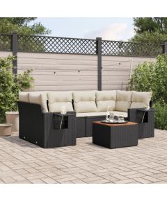 vidaXL 7-cz. zestaw wypoczynkowy do ogrodu, z poduszkami, czarny Dārza mēbeļu komplekti