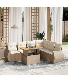 vidaXL vidaXL 7-cz. zestaw wypoczynkowy do ogrodu, z poduszkami, beżowy Dārza mēbeļu komplekti