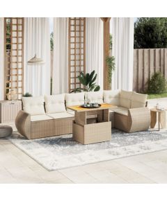 vidaXL vidaXL 7-cz. zestaw wypoczynkowy do ogrodu, z poduszkami, beżowy Dārza mēbeļu komplekti