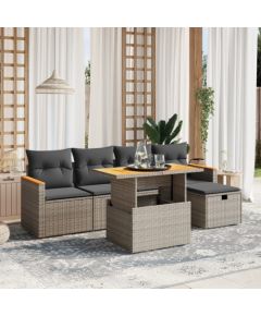 vidaXL 6-cz. zestaw mebli ogrodowych z poduszkami, szary, polirattan Dārza mēbeļu komplekti