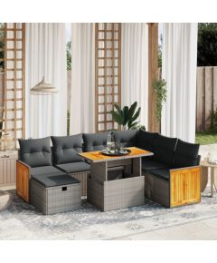 vidaXL 8-cz. zestaw mebli ogrodowych z poduszkami, szary, polirattan Dārza mēbeļu komplekti