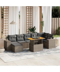 vidaXL 8-cz. zestaw mebli ogrodowych z poduszkami, szary, polirattan Dārza mēbeļu komplekti