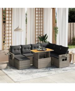 vidaXL 8-cz. zestaw mebli ogrodowych z poduszkami, szary, polirattan Dārza mēbeļu komplekti