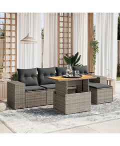 vidaXL 6-cz. zestaw mebli ogrodowych z poduszkami, szary, polirattan Dārza mēbeļu komplekti