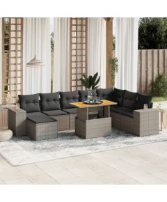 vidaXL 9-cz. zestaw mebli ogrodowych z poduszkami, szary, polirattan Dārza mēbeļu komplekti