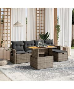 vidaXL 6-cz. zestaw mebli ogrodowych z poduszkami, szary, polirattan Dārza mēbeļu komplekti