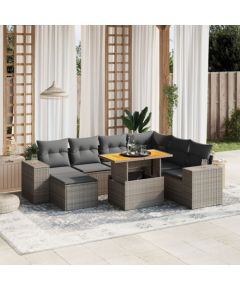 vidaXL 8-cz. zestaw mebli ogrodowych z poduszkami, szary, polirattan Dārza mēbeļu komplekti