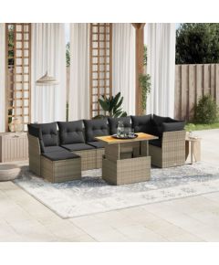 vidaXL 8-cz. zestaw mebli ogrodowych z poduszkami, szary, polirattan Dārza mēbeļu komplekti