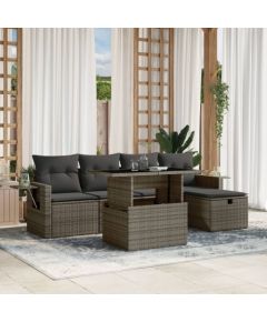 vidaXL 6-cz. zestaw mebli ogrodowych z poduszkami, szary, polirattan Dārza mēbeļu komplekti