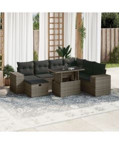 vidaXL 8-cz. zestaw mebli ogrodowych z poduszkami, szary, polirattan Dārza mēbeļu komplekti