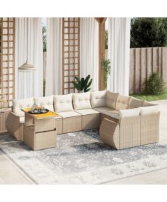 vidaXL 10-cz. zestaw mebli ogrodowych z poduszkami, beżowy, polirattan Dārza mēbeļu komplekti