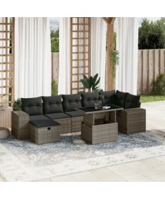 vidaXL 8-cz. zestaw mebli ogrodowych z poduszkami, szary, polirattan Dārza mēbeļu komplekti