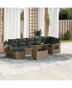 vidaXL 8-cz. zestaw mebli ogrodowych z poduszkami, szary, polirattan Dārza mēbeļu komplekti