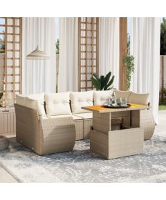 vidaXL 7-cz. zestaw wypoczynkowy do ogrodu, z poduszkami, beżowy Dārza mēbeļu komplekti