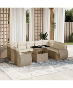 vidaXL 10-cz. zestaw mebli ogrodowych z poduszkami, beżowy, polirattan Dārza mēbeļu komplekti