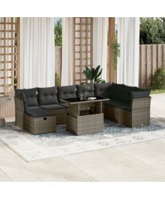 vidaXL 9-cz. zestaw mebli ogrodowych z poduszkami, szary, polirattan Dārza mēbeļu komplekti