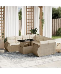 vidaXL 9-cz. zestaw mebli ogrodowych z poduszkami, beżowy, polirattan Dārza mēbeļu komplekti