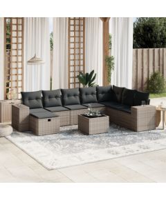 vidaXL 9-cz. zestaw mebli ogrodowych z poduszkami, szary, polirattan Dārza mēbeļu komplekti