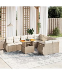 vidaXL 10-cz. zestaw mebli ogrodowych z poduszkami, beżowy, polirattan Dārza mēbeļu komplekti