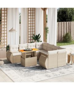 vidaXL 9-cz. zestaw mebli ogrodowych z poduszkami, beżowy, polirattan Dārza mēbeļu komplekti