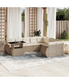 vidaXL 10-cz. zestaw mebli ogrodowych z poduszkami, beżowy, polirattan Dārza mēbeļu komplekti