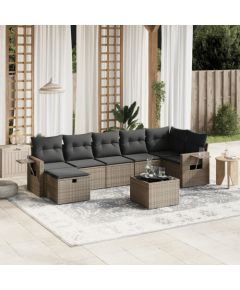 vidaXL 8-cz. zestaw mebli ogrodowych z poduszkami, szary, polirattan Dārza mēbeļu komplekti