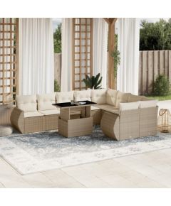 vidaXL 10-cz. zestaw mebli ogrodowych z poduszkami, beżowy, polirattan Dārza mēbeļu komplekti